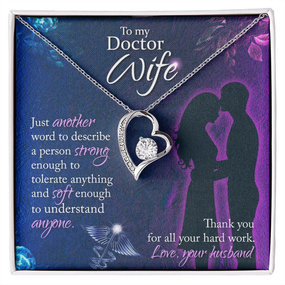 Just Another Word Nurse Forever Love CZ Heart Necklace White Gold Standard Box